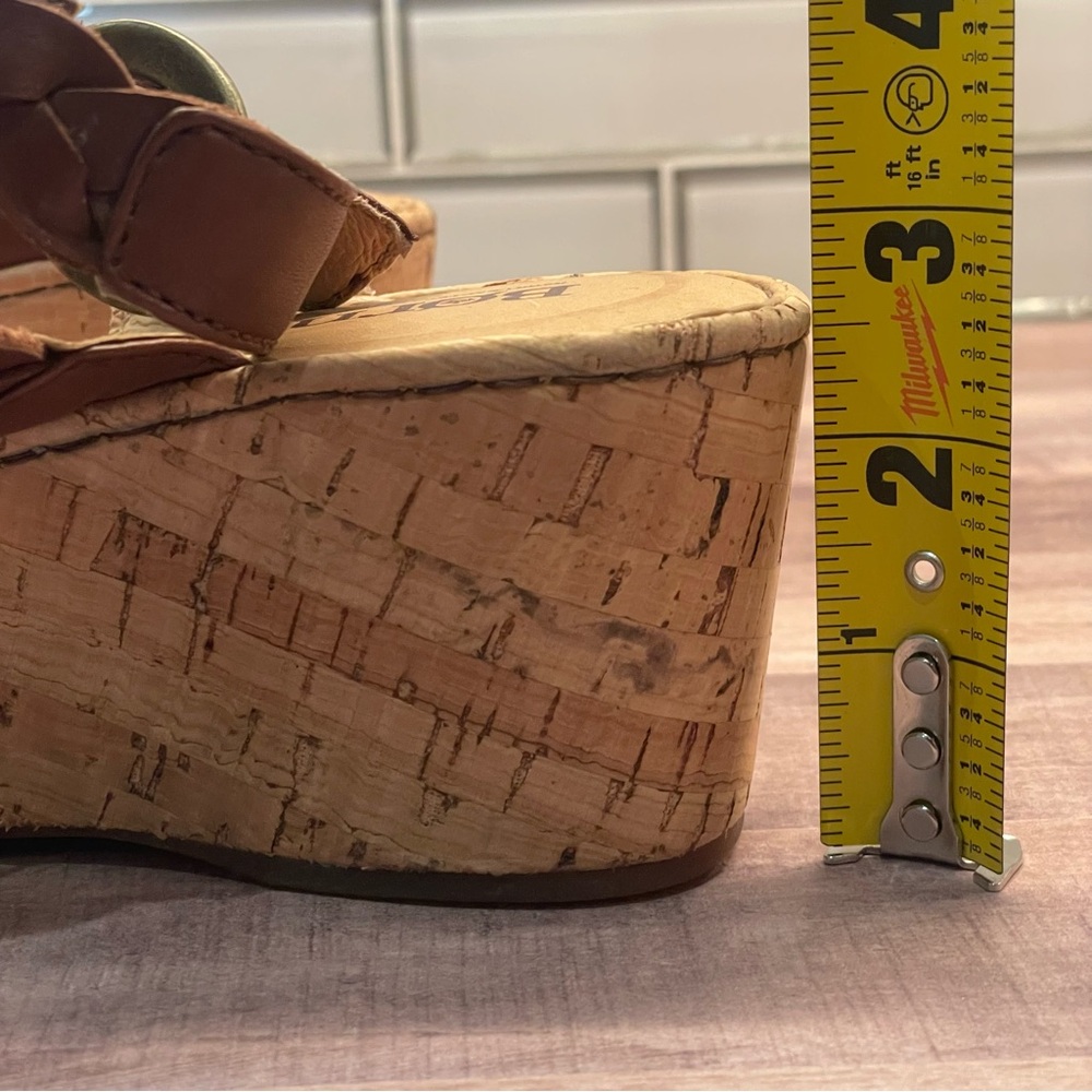 Born Laurene In Saddle Brown Braided Leather Cork Wedge Sandals Size 7 - Picture 12 of 12